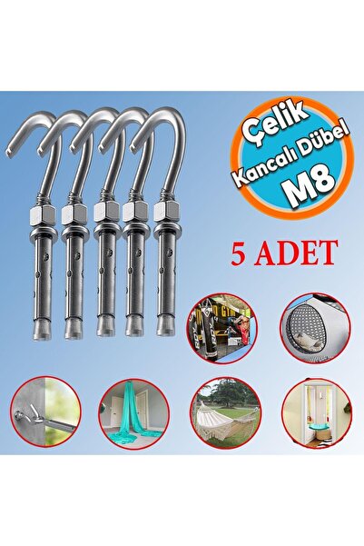 NZB Kancalı Çelik Dübel M8 (5 ADET) Salıncak Boks Torbası Avize İçin Gömlekli...