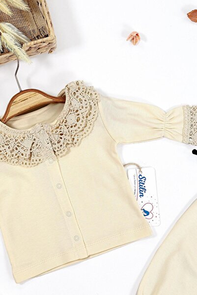 Sitilin 5-Piece Lace Natural Cotton Baby Girl Bodysuit Set - Luxury Hospital Exit STL6674