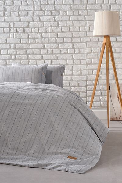 Doqu Home طقم غطاء لحاف فردي من سلسلة Mabel مطلي بالخيوط - أنثراسايت