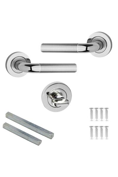 NZB Krom İnox Daire Rozetli WC Kapı Kolu Sağa Sola Uygun (1 Takım)