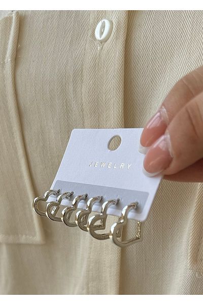 takıtarzım 3 Different Size Silver Set - Heart Trend Earrings