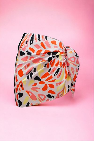 pistore New Season - Pink, Yellow and Black Satin Women's Beach Dress, Digital Patterned Short Pareo