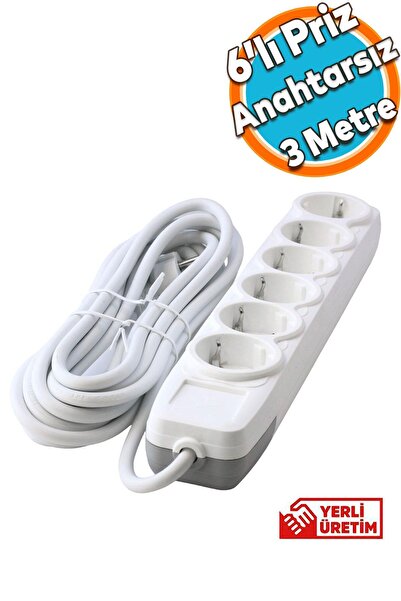 NZB Grup Priz 6'lı Altı Gözlü Anahtarsız Topraklı 3 Metre Seyyar Ara Kablolu ...