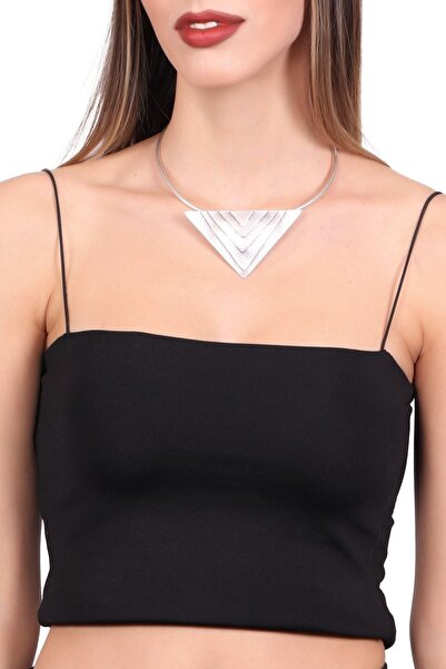 LABALABA Kadın Antik Gümüş Kaplama Üçgen Uçlu Choker
