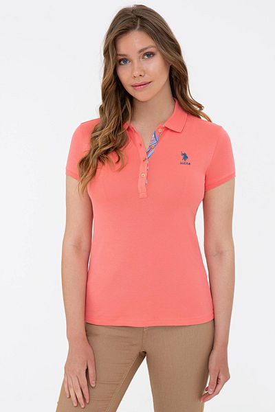 U.S. Polo Assn. Γυναικείο μπλουζάκι με γιακά πόλο με μοτίβο λουλουδιών ρόδι