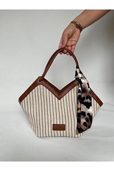 melecco Noul sezon maro crem Jude cu eșarfă - Geantă de paie cu tăietură asim...