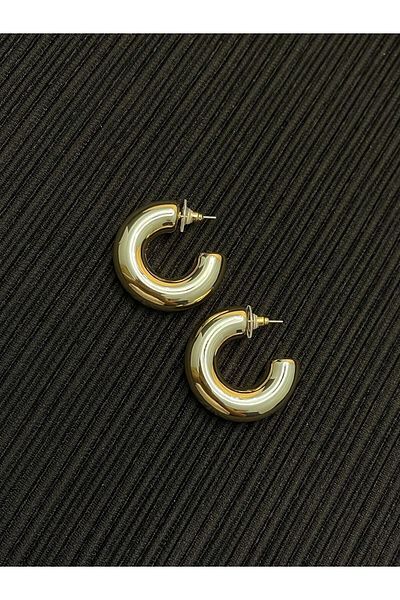Only Vogue 2 Years Warranty Certificated Steel Gold Color Chubby Earrings