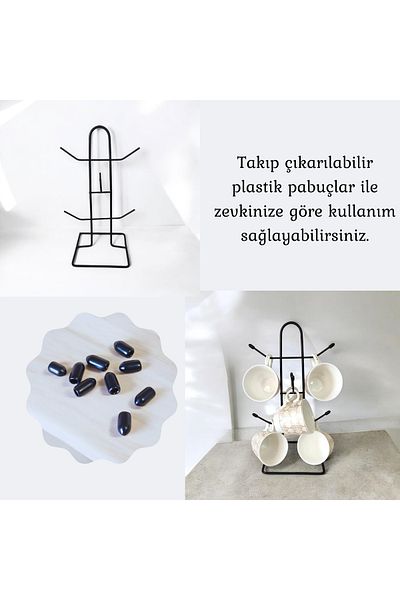 EceAksesuar Закачалка за чаши, Закачалка за палта, Черен метален плот за маса, Кухненски шкаф, Закачалка за кафени чаши