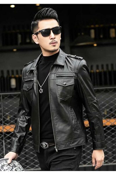 NYC GİYİM TEKSTİL Genuine Leather Coat with Epaulettes - Jacket Style