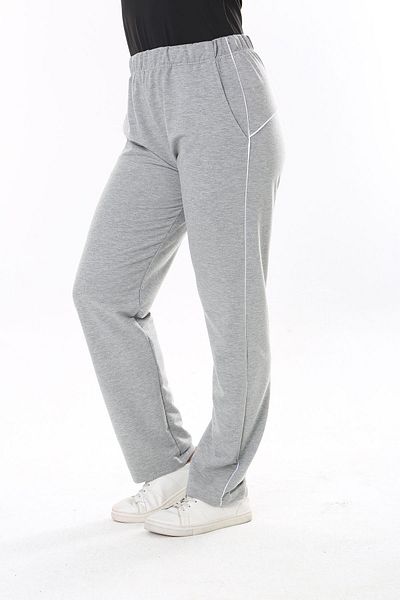 Şans Pantaloni de trening pentru femei de mărime mare, gri, cu buzunar lateral, cu talie elastică, cu detaliu, 65N37840