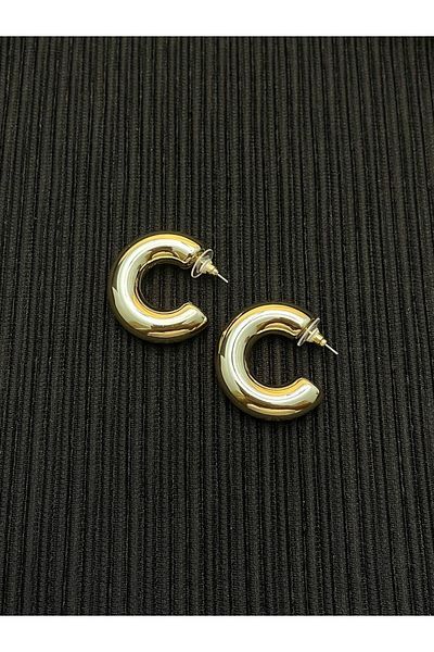 Only Vogue 2 Years Warranty Certificated Steel Gold Color Chubby Earrings