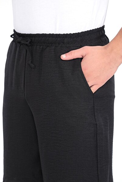 REYNEV Men's Black Linen Look Summer Shorts - Comfortable Elastic Waist