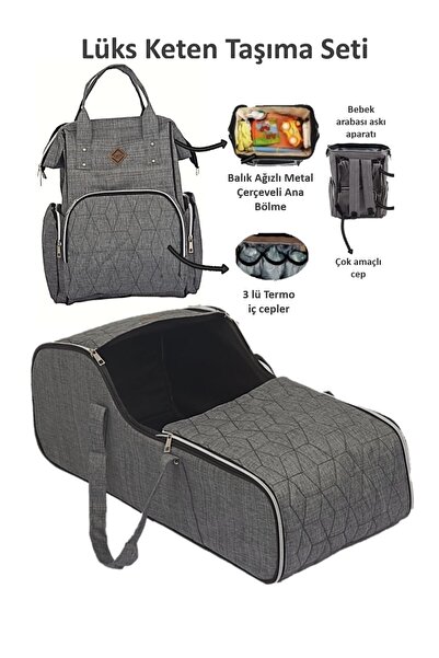 miniklife Lüx Keten 2'li Bebek Taşıma Seti Ana kucağı Portbebe Ve Bakım Çantası