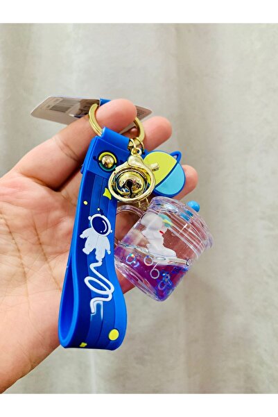 Meyra Accessories 1 adet lüx içi sulu anahtarlık pembe hello kitty mavi içi sulu astronot çanta süsü anahtarlık