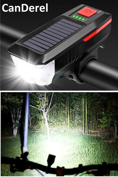 Jetcom Solar Enerjili Bisiklet Işığı Ön Farı Bisiklet Kornası Su Geçirmez Gün...