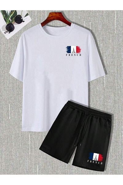 DAXİS Sportwear Company Men's Printed Crew Neck Oversize T-shirt & Shorts Top and Bottom Set