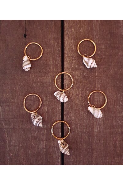 denizdengelen Set of 6 Tiny Seashell Hair Earrings - Gold Color Metal
