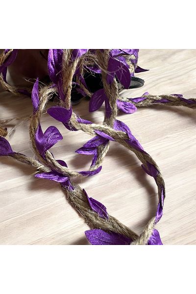 BukiroAtelier Κορδέλα από γιούτα 2 μέτρων - Διακοσμητική κορδέλα με ψάθινο σχοινί με φύλλα πλεξούδας
