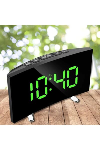 YENİTECH -dijital Aynalı Led Işıklı Dekoratif Masa Üstü Saat Kavisli Alarmlı Şık Sıcaklık Ölçen Saat