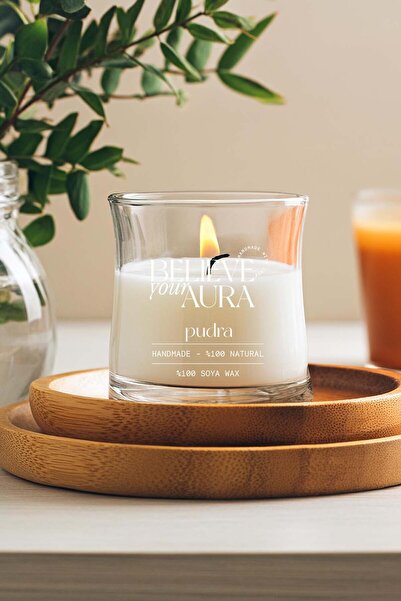 Believe Your Aura Pudra Kokulu Mum - %100 Doğal Soya Mumu Aromaterapi ve Deko...