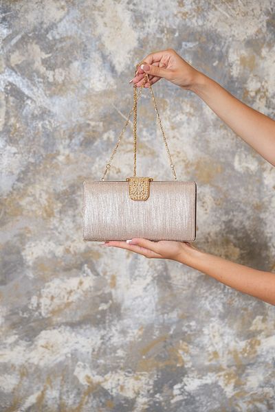 ROZA CANTA Γυναικείο βραδινό φόρεμα Laser Gold Clutch Clutch Clutch Βραδινή τσάντα