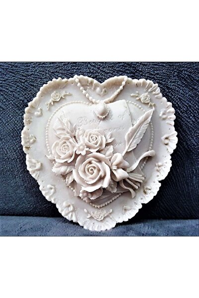 morlalem m Gül Kabartma 10cm Kalp Silikon Kalıp K-332, Kokulu Taş Sabun Alçı ...