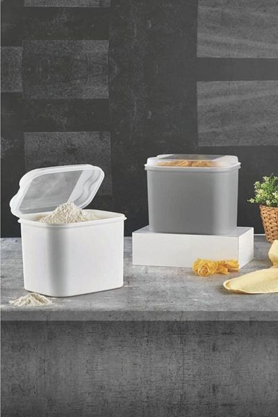 VİP AHMET 2 Pieces Flour and Pulses Container 10 Lt Gray