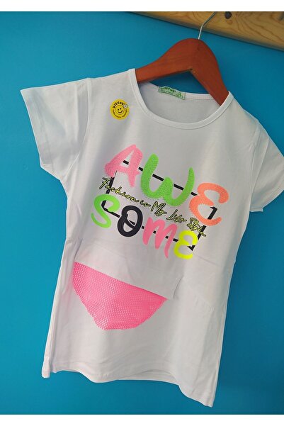 Bittoş Mrežasta bela letnja Eid majica za devojčice