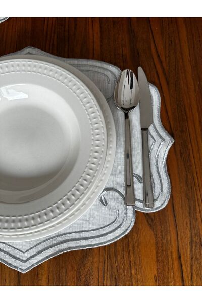 NURHAN HOME COLLECTION 6 Τεμάχια Σγουρό Μοντέλο Ασημένιο Κεντημένο Αμερικάνικο Σέρβις