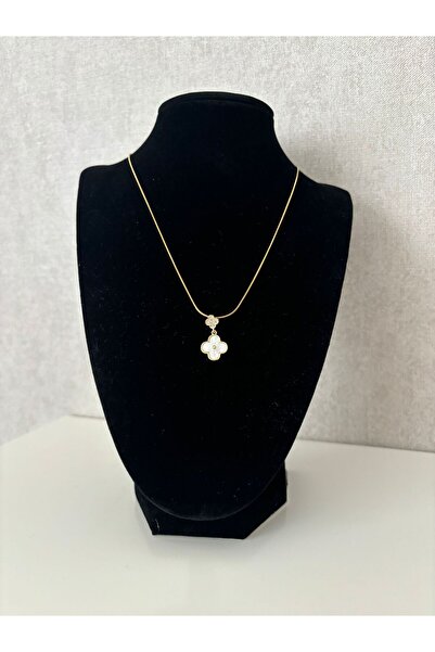 SEM STORE Gold Color Steel Necklace with Stone Detail