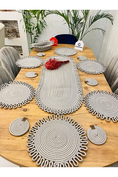 ModaCardin Σετ 14 τεμαχίων American Service Jute Straw Supla Runner - Σετ καλαθιού και ποτηροθήκης