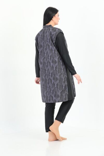 Emayo Lilac Patterned Plus Size Hijab Swimsuit - Full Covered