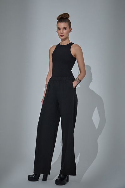 Quzu Wide Leg and Elastic Waist Detailed Trousers