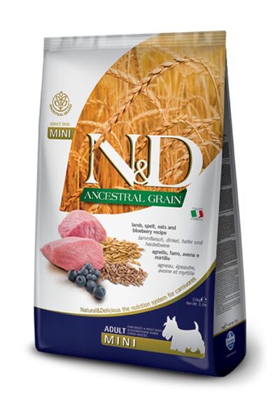 N&D Ancestral Grain Mini Az Tahıllı Kuzulu Ve Yaban Mersinli Yetişkin Köpek Maması 2,5 Kg