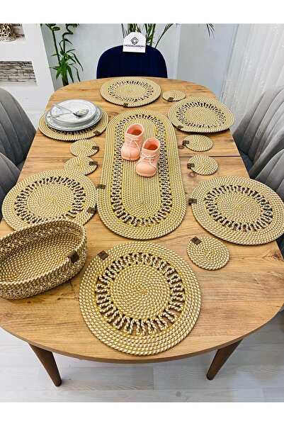 ModaCardin Σετ 14 τεμαχίων από γιούτα Wicker American Service Charging - Runn...