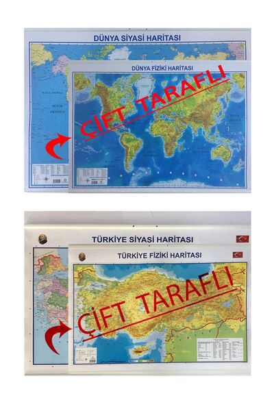 AND Türkiye & Dünya Haritası 35x50 Cm Çıtalı Öğrenci Boy