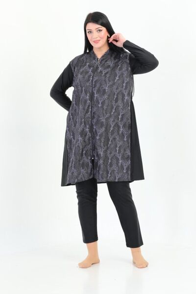 Emayo Lilac Patterned Plus Size Hijab Swimsuit - Full Covered