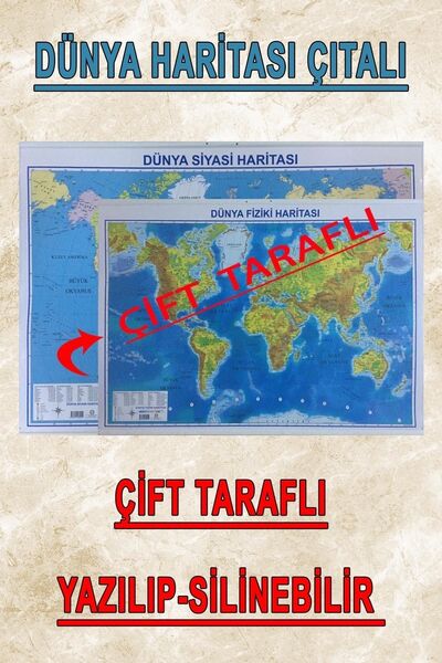 AND Dünya Haritası Çift Taraflı Çıtalı 70x100 Cm