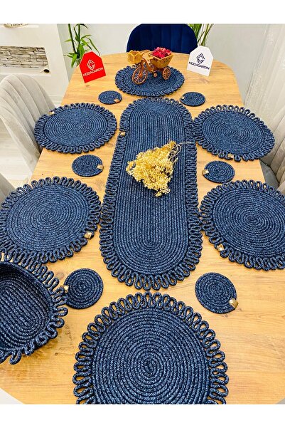 ModaCardin jüt hasır amerikan servis supla  runner sepet ve bardaklık 14 lü