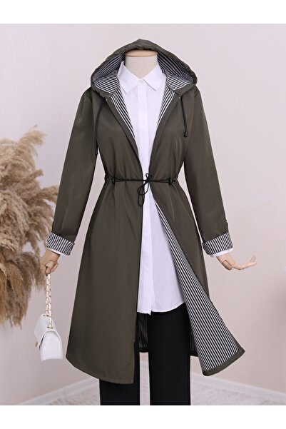 ZUMRAGİYİM Beli Lastikli Kolu Katlamalı Kapşonlu Trenckot