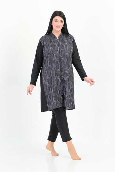 Emayo Lilac Patterned Plus Size Hijab Swimsuit - Full Covered