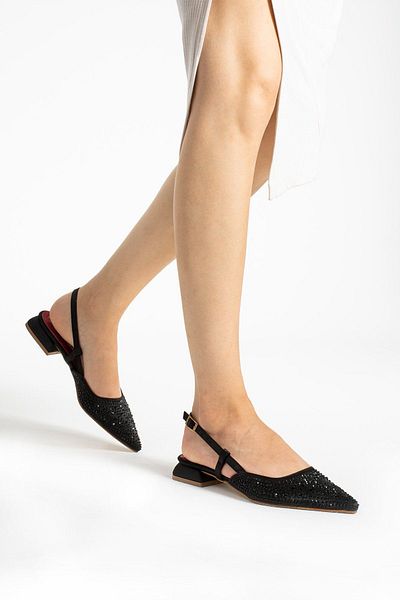 Tulin Shoes Balerini de damă Lisa negri - Detaliați cu piatră
