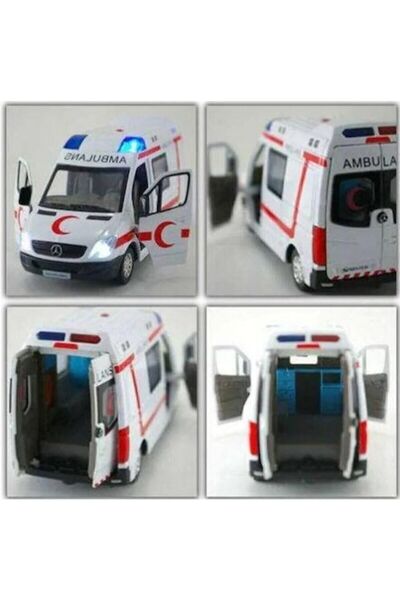 Vardem Lisanslı Metal Model Oyuncak Ambulans Sesli ve Işıklı Kapıları Açılır Diecast Çek Bırak Özellikli