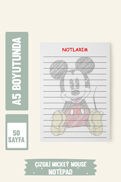 Srctech Çizgili Mickey Mouse Planlayıcı Not Defteri 50 Sayfa A5 Boyutunda