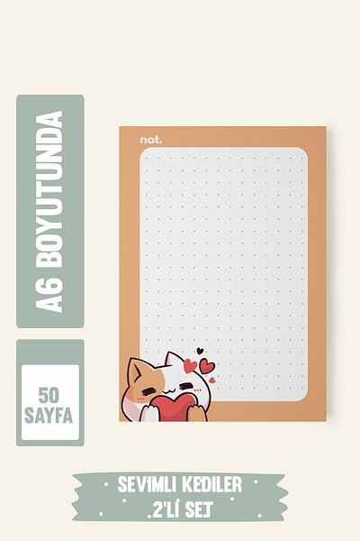 Srctech 50 Sheets Cute Cats A6 Notepad - Set of 2