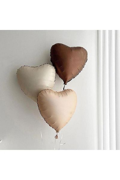 aşkın concept Retro Cream Caramel Chocolate Colored Heart Balloon Set - 3 Pieces Birthday Special Celebration Set