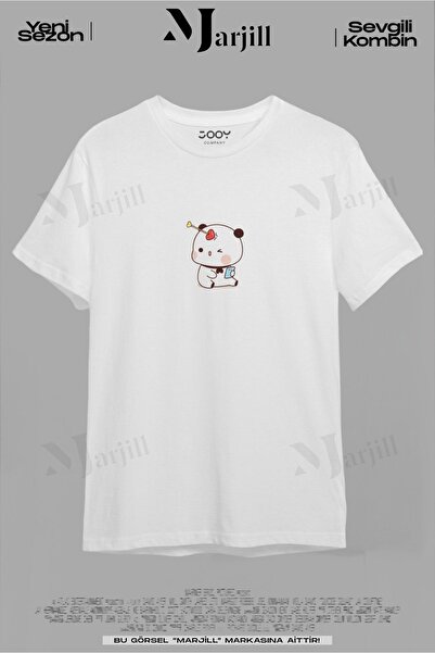 Marjill Λευκό υπερμεγέθη T-Shirt Couple Combination - Lover Teddy Bear Printed Set 2