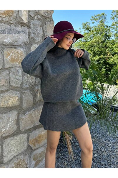 lovebox Silk Pique Patterned Knitwear Sweater and Skirt Set - Half Neck - Women 101