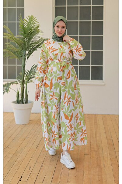 BBS Πράσινο λινό φόρεμα Hijab