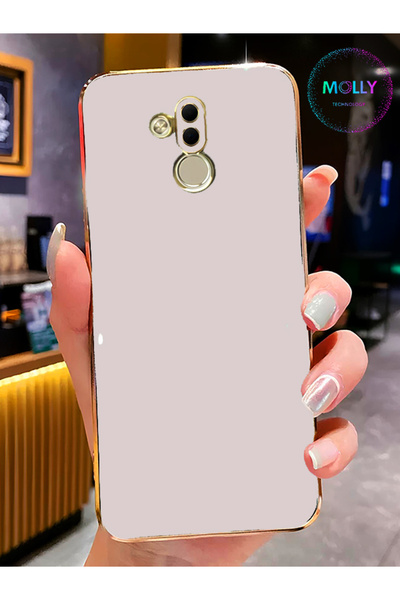 Molly Technology Huawei Mate 20 Lite Için Inci Beyazı Kenarları Gold Detaylı Lüks Silikon Kılıf